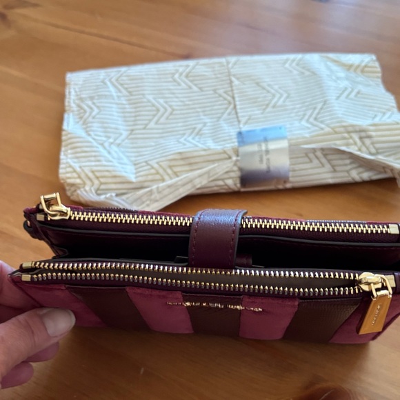 New-no tags Michael Kors Burgundy and Dark Brown Striped Wristlet Clutch - Picture 7 of 7